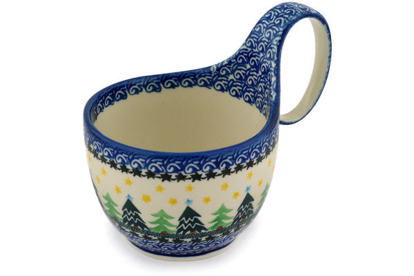 Polish Pottery 16 oz Bowl with Loop Handle Christmas Evergreen