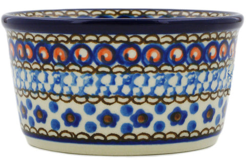 Polish Pottery Small Ramekin Bowl Cobalt Poppies UNIKAT