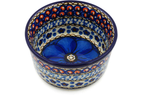 Polish Pottery Small Ramekin Bowl Cobalt Poppies UNIKAT