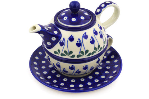 Polish Pottery 22 oz Tea Set for One Bleeding Heart Peacock