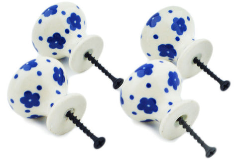 Polish Pottery Set of 4 Drawer Pull Knobs Stars And Dots