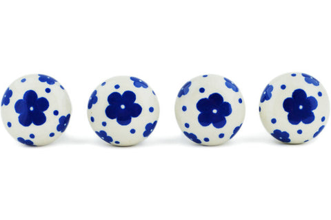 Polish Pottery Set of 4 Drawer Pull Knobs Stars And Dots