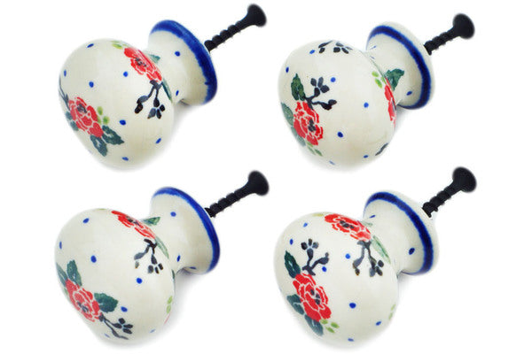 Polish Pottery Set of 4 Drawer Pull Knobs Wild Rose