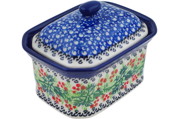 Polish Pottery Mini Cake Box 4", Salt Box, Blooming Rowan