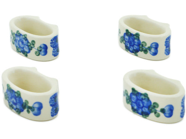 Polish Pottery Set of 4 Napkin Rings Blue Poppies
