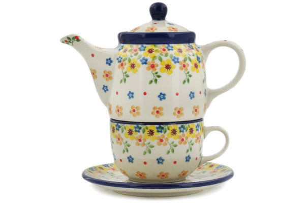 Polish Pottery 17 oz Tea Set for One Country Spring