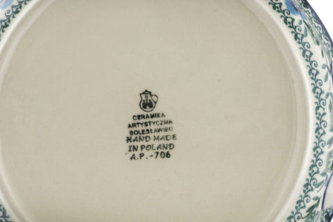 Polish Pottery Medium Round Baker with Handles Blue Pansy