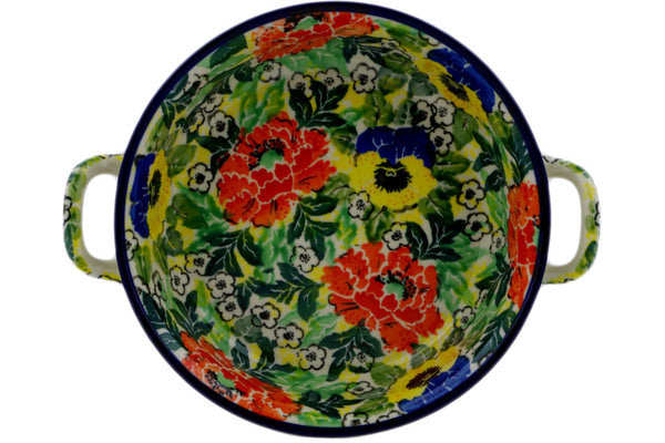 Polish Pottery 6½-inch Round Baker with Handles Breathtaking UNIKAT