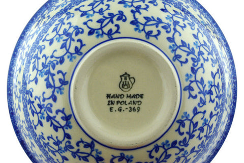 Polish Pottery Cereal Bowl Blue Floral Lace