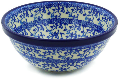 Polish Pottery Cereal Bowl Blue Floral Lace