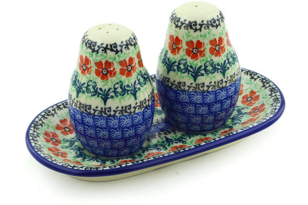 Polish Pottery Salt and Pepper 3-Piece Set Maraschino